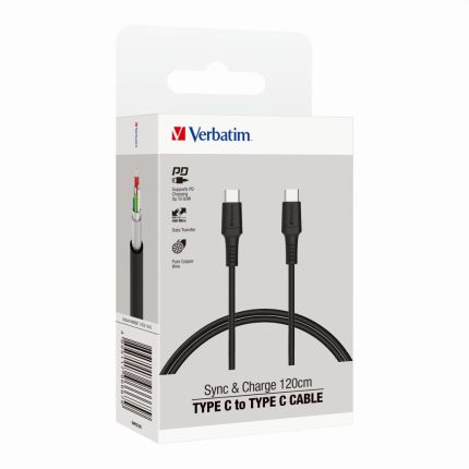 VERBATIM 120CM TYPE-C TO TYPE-C PD60W CABLE (CHARGE&amp;SYNC) - BLACK #66667