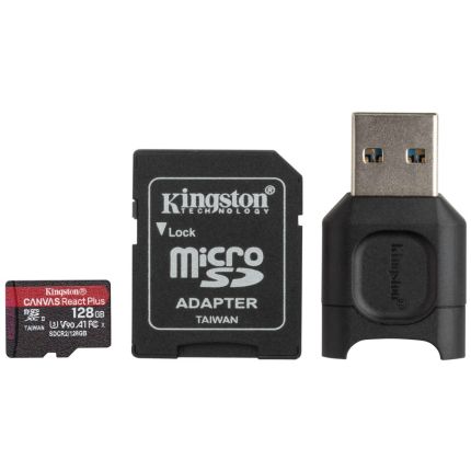 KINGSTON 128GB MICRO SD CARD REACT PLUS W/ADAPTER+READER (MLPMR2/128GB)