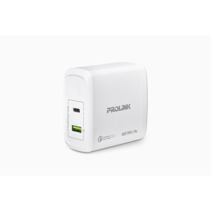 PROLINK PTC26001 2-PORT 60W TRAVEL WALL CHARGER 60W(PD TYPE C &amp;QC 3.0)-WHITE