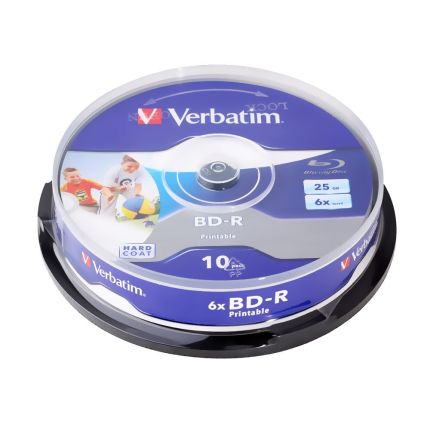 VERBATIM BDR BLU-RAY 25GB 6X WIDE WHITE IJP 10PJ SPINDLE#64099