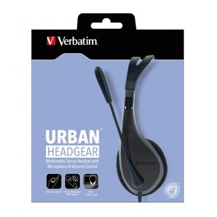 VERBATIM MULTIMEDIA HEADSET WITH MIC &amp; VOLUME CONTROL -BLK #41646