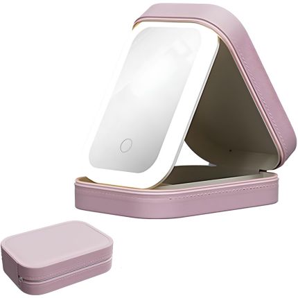 NEUTRAL COSMETIC BAG WITH LED LIGHT MIRROR - PINK