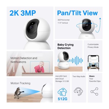 TPLINK TC71 PAN/TILT HOME SECURITY 2K 3MP WI-FI CAMERA