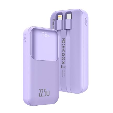 TRUSMI 10,000mAH 22.5W ULTRA MINI DIGITAL WITH L+C CABLE POWER BANK (PB06-013) - PURPLE